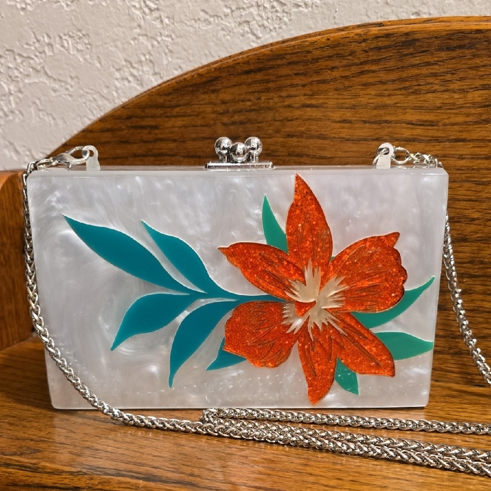 Sam Edelman White Floral Acrylic Clutch - Picture 3 of 14